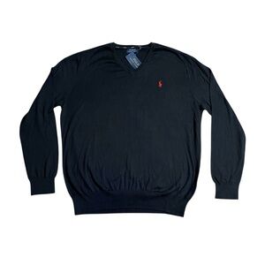 Polo Ralph Lauren Black V-Neck Cotton Sweater XL